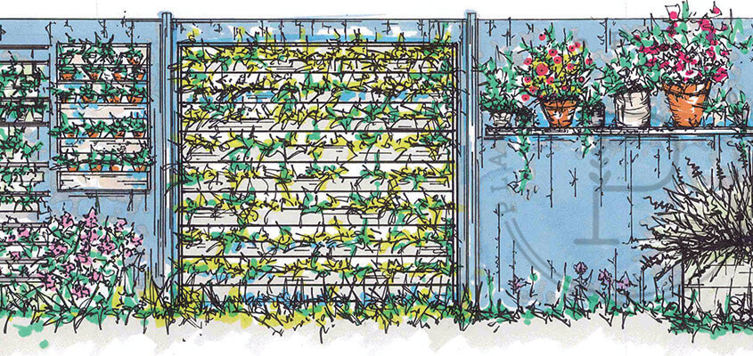 Vertical fence garden design drawing